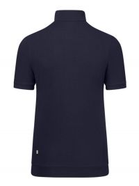 Dunkelblaues Damen Zip-Shirt aus Piqué mit figurbetonter Passform, kurzem Reißverschluss und elastischem Bund an Saum und Ärmeln